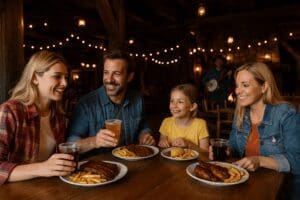 Guests enjoying BBQ meals at Cowboy Cookout Barbecue