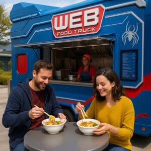 Guests enjoying noodle bowls at the WEB Food Truck