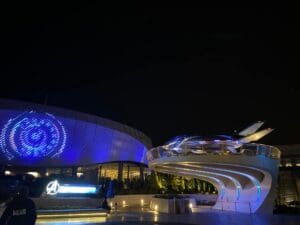 avengers campus at night