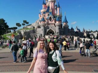 posing in front of teh castle