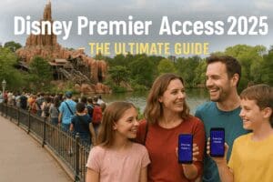 Family skipping queues at Disneyland Paris with Premier Access on their phones