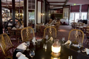 Elegant nautical restaurant dining room at Yacht Club, Disney Newport Bay Club, Disneyland Paris